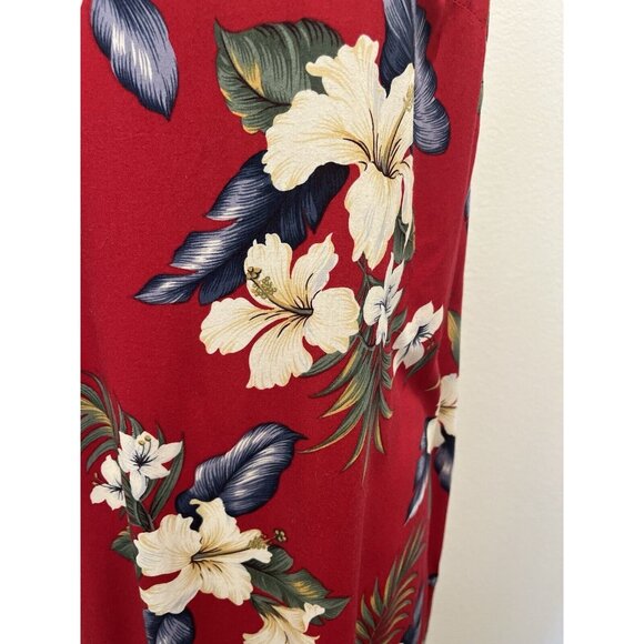 Gary's Island Dick’s Last Resort Red Hawaiian Maxi Dress Size Large Floral Slit - Picture 6 of 9